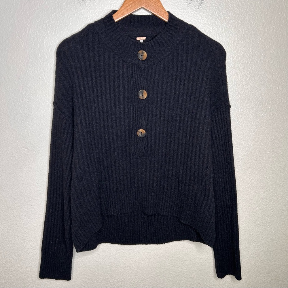 Free People Cocoa Henley Pullover Black extra small - Picture 2 of 13